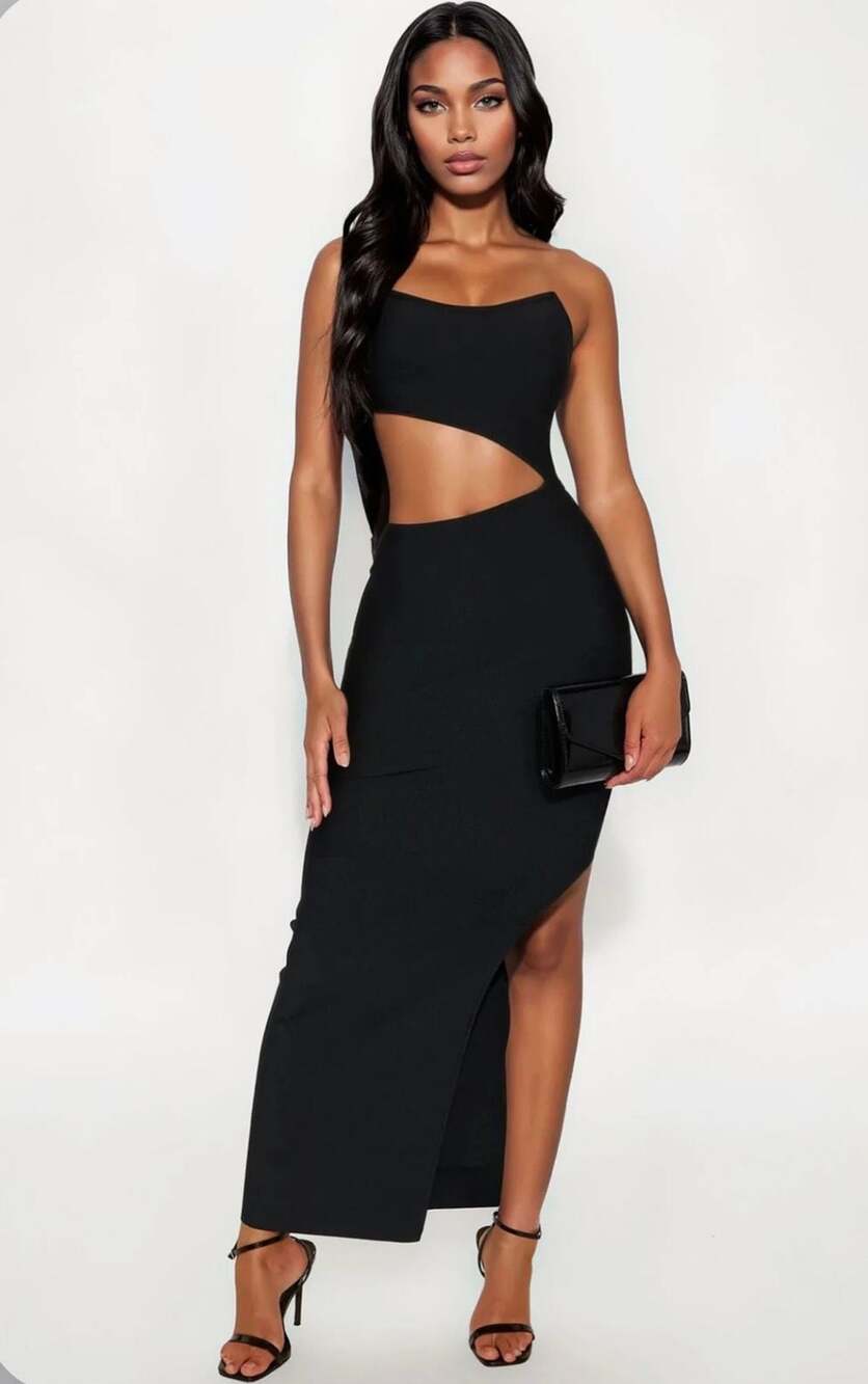 NWT Fashion Nova Gabrielle Cut Out Bandage Maxi Dress, L